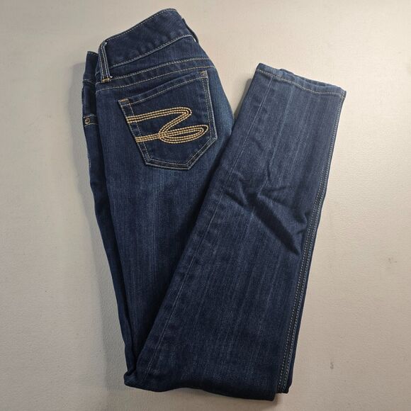 Seven7 Jeans Women's 25 Blue Dark Wash Skinny Embordered S Back Pocket - Picture 11 of 16